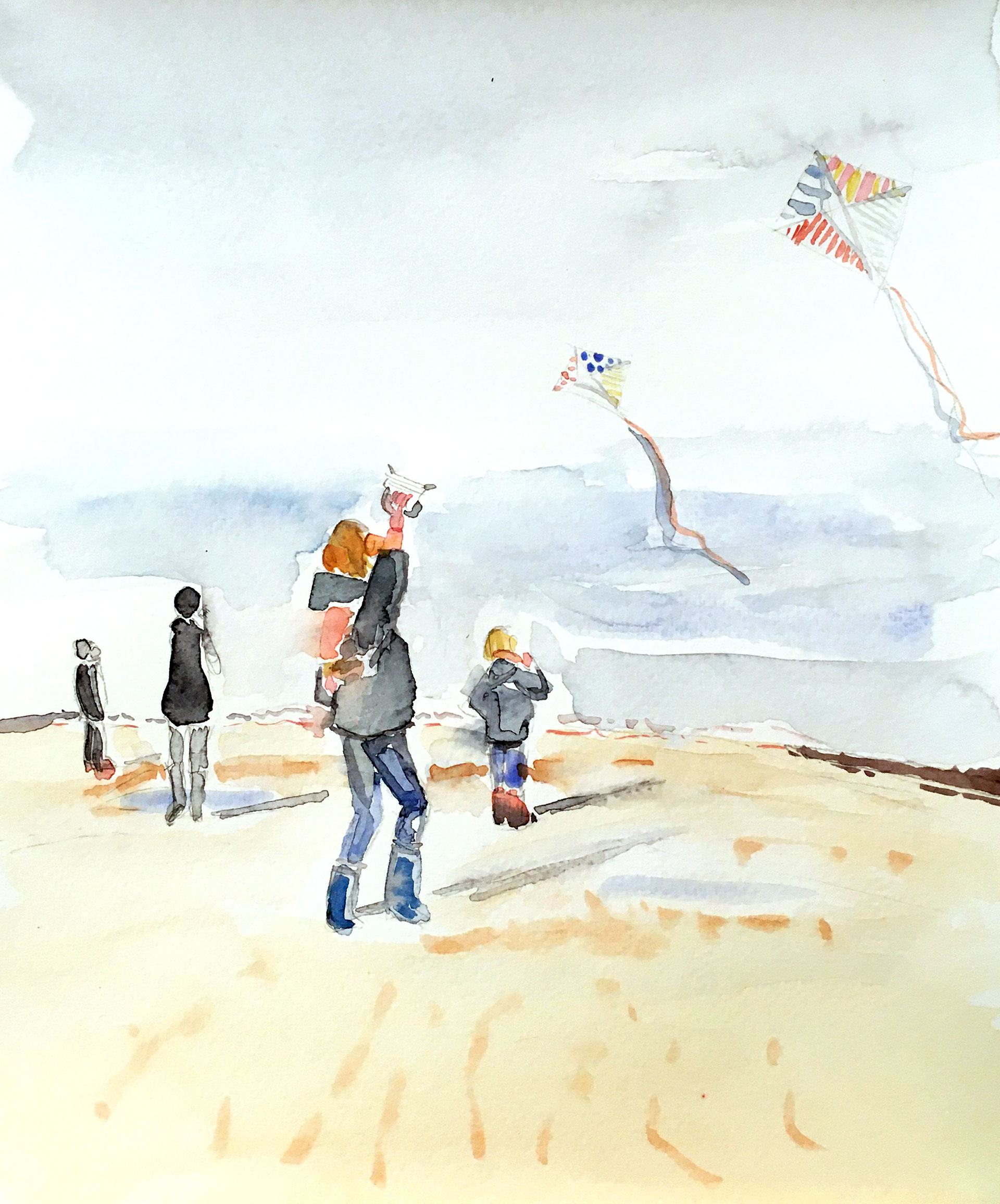 aquarelle of a family at the beach-(c)an vanderhoydonck